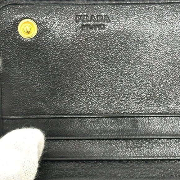 PRADA 1M1132 Logo Gather Two fold Long Wallet Leather Black - Picture 15 of 16